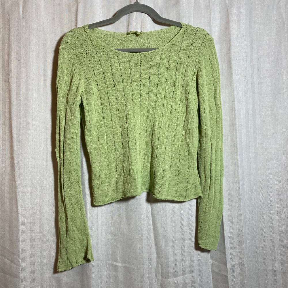 Knitline Lime Green Ribbed Knit Sweater‎ Handloomed USA Tactel Polyamide Medium